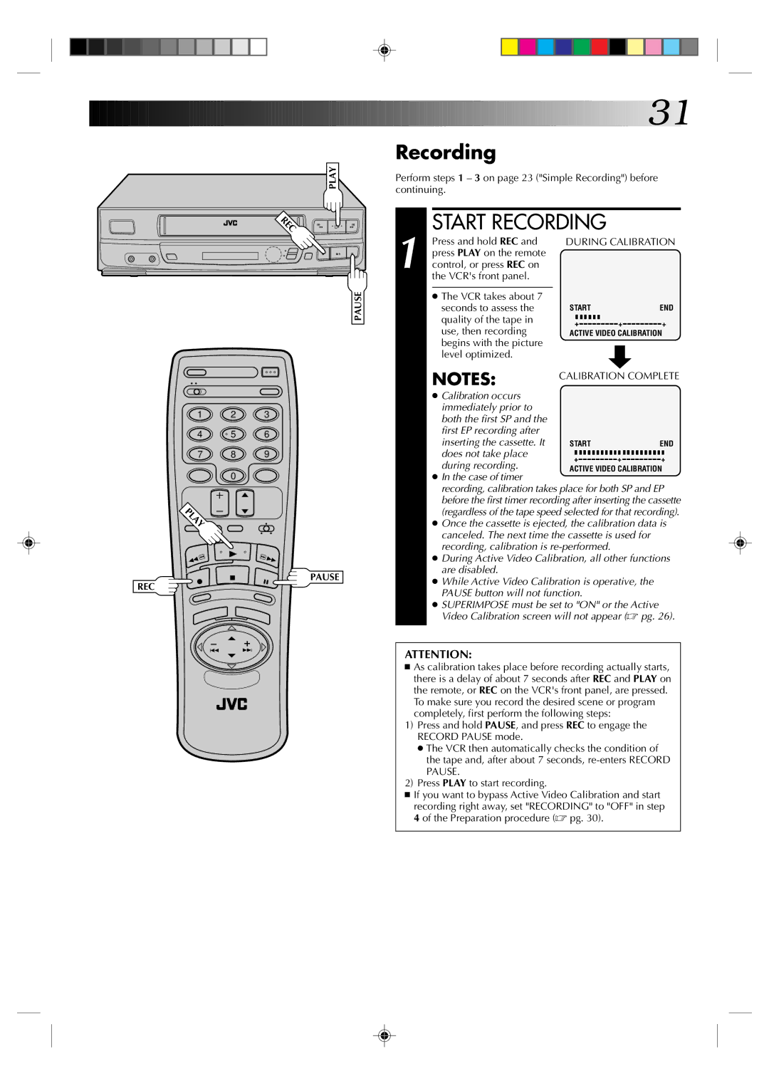 JVC HR-VP436U manual Recording, VCR takes about Seconds to assess, Quality of the tape Use, then recording 