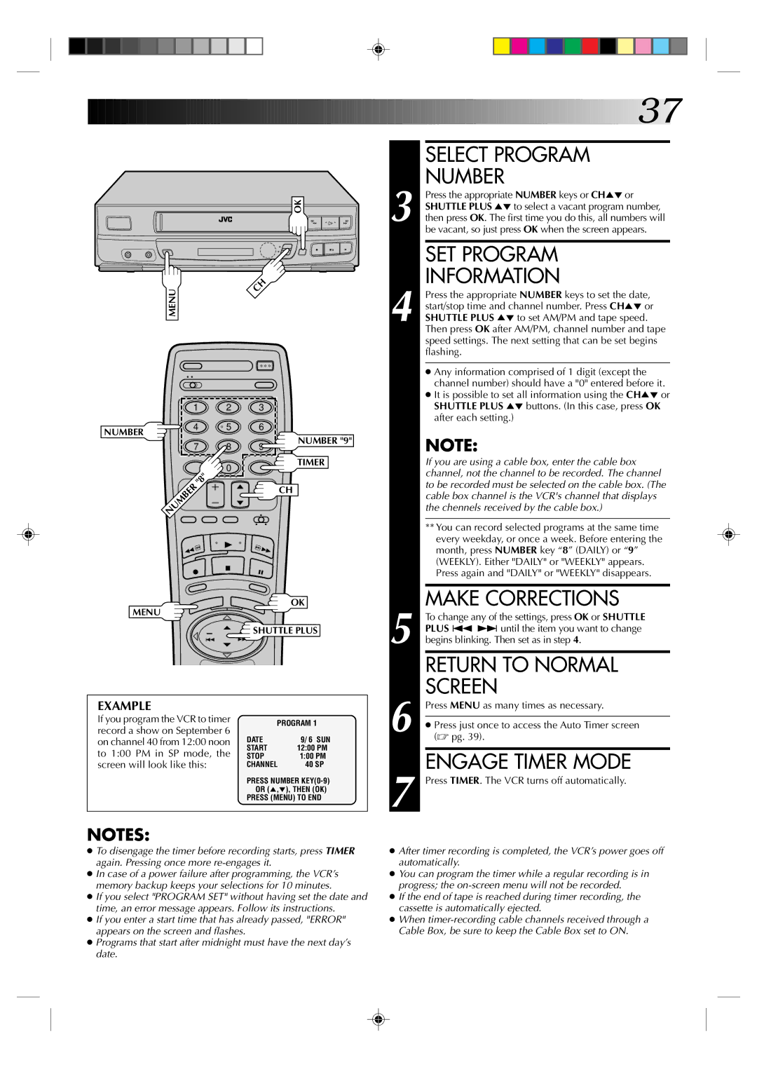 JVC HR-VP436U manual Select Program Number, SET Program, Information 