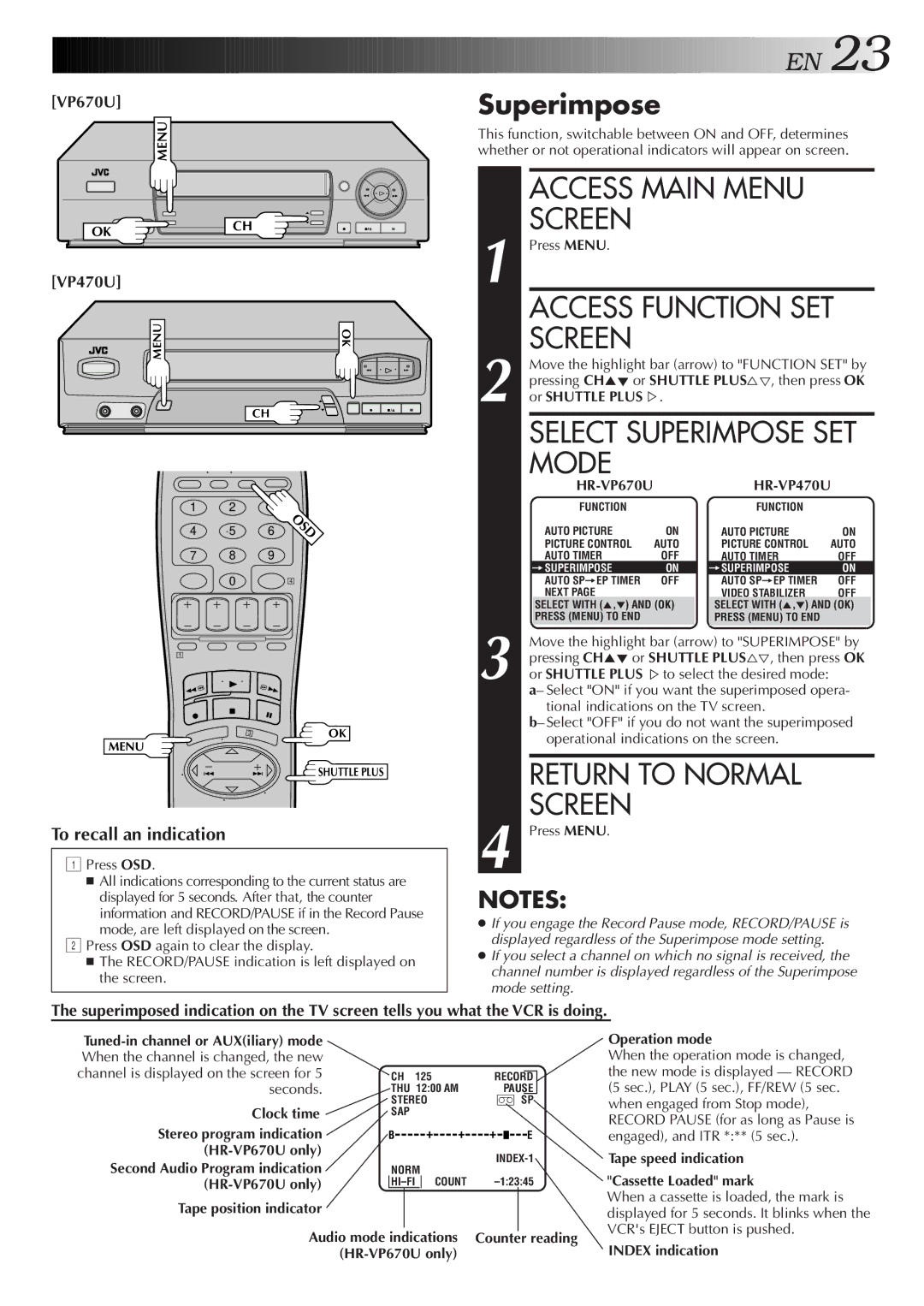 JVC HR-VP470U manual Superimpose 