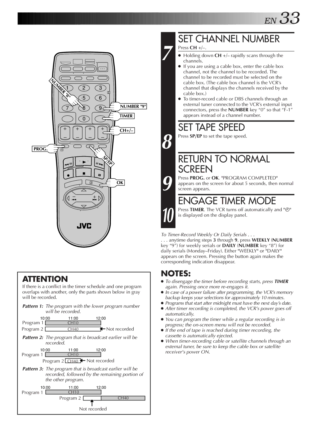 JVC HR-VP470U manual SET Channel Number, Engage Timer Mode 