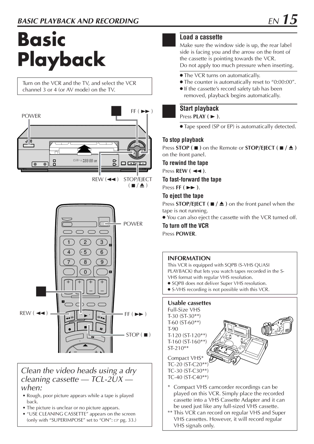 JVC HR-VP48U manual Basic Playback, Load a cassette, Start playback 