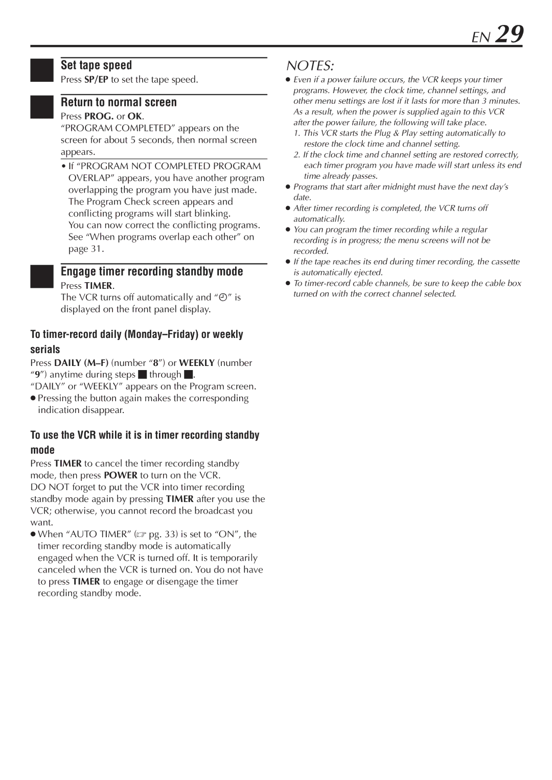 JVC HR-VP48U manual To timer-record daily Monday-Friday or weekly serials, Press SP/EP to set the tape speed 