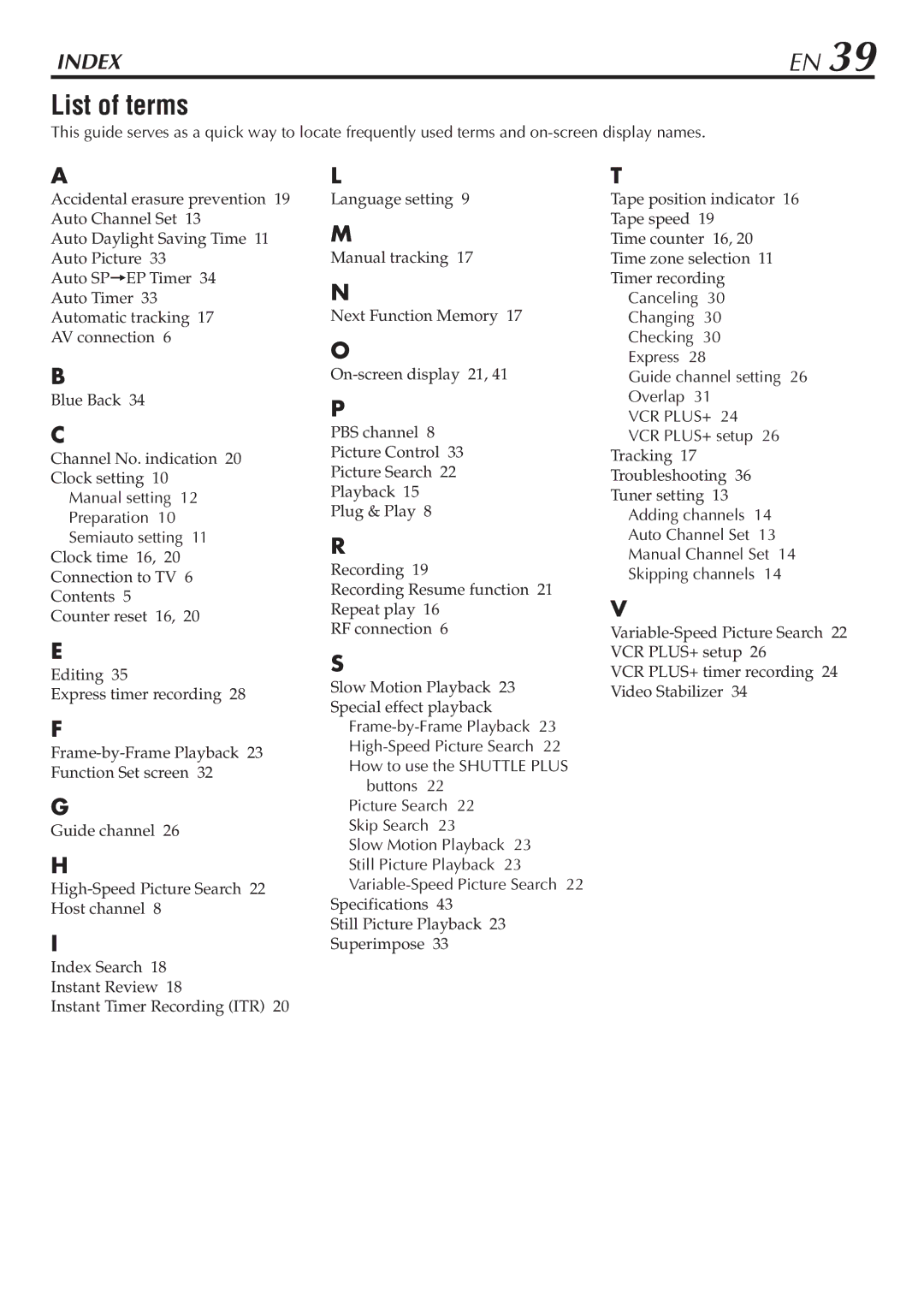 JVC HR-VP48U manual List of terms, Manual setting Preparation Semiauto setting, VCR PLUS+ setup 