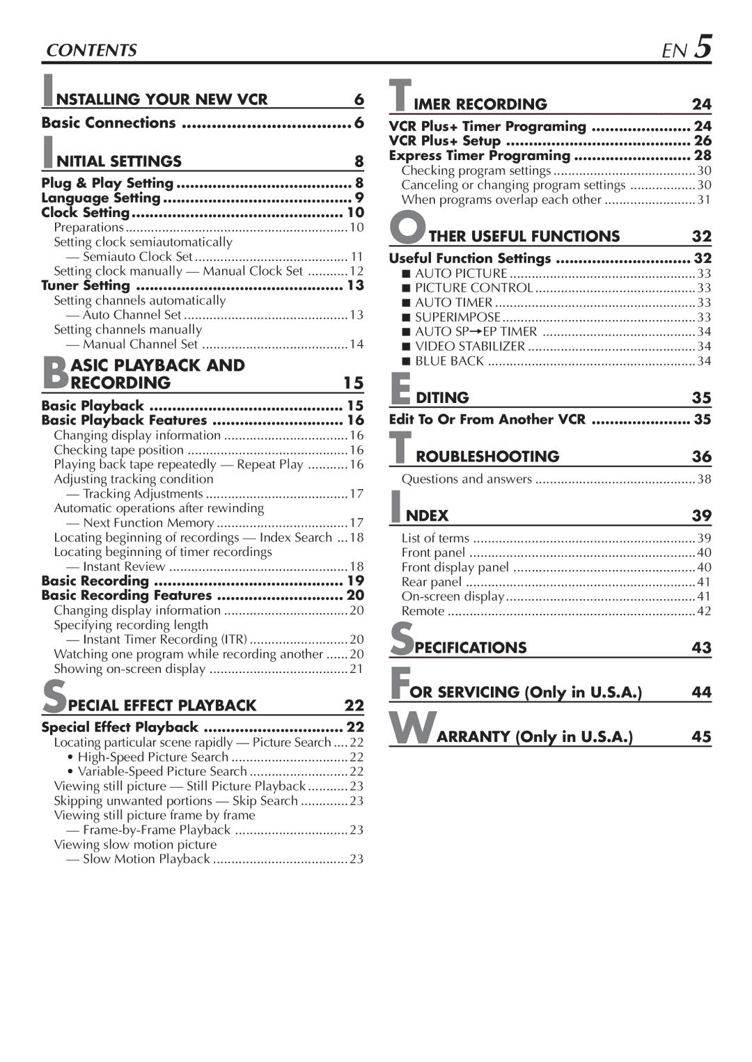 JVC HR-VP48U manual Contents 