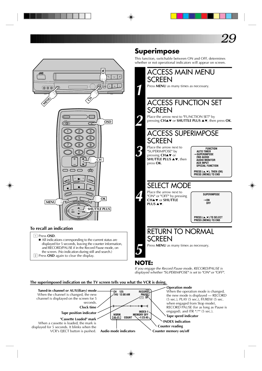 JVC HR-VP634U manual Superimpose 