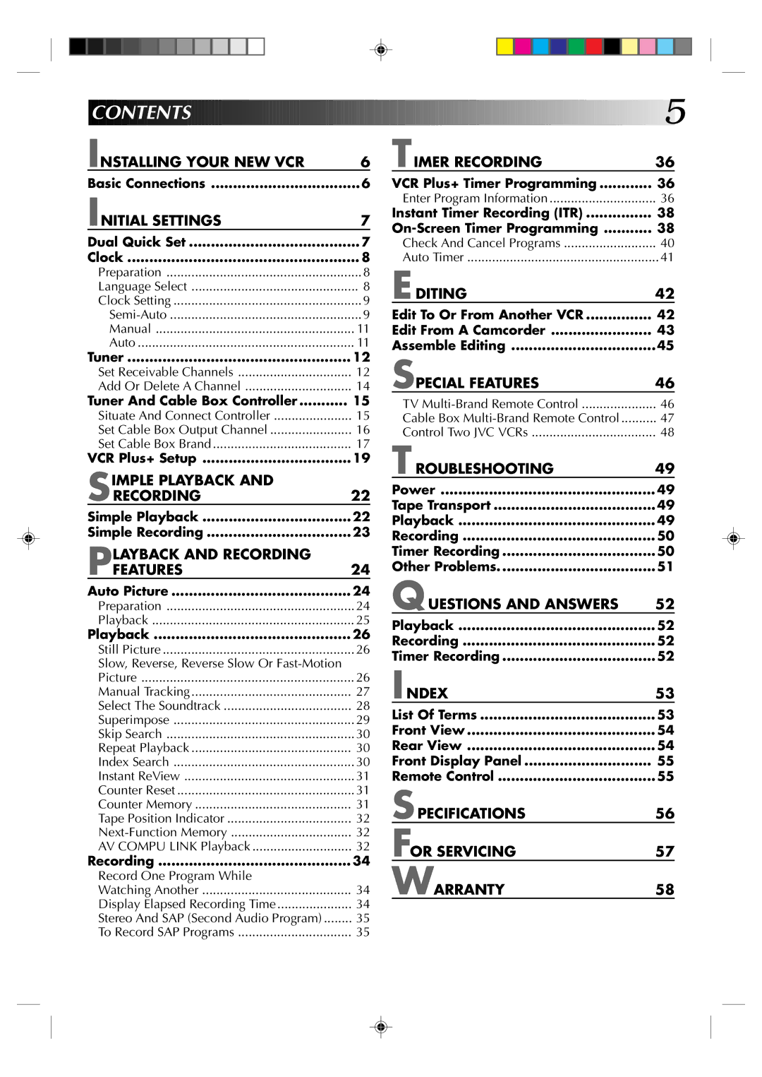 JVC HR-VP634U manual Contents 