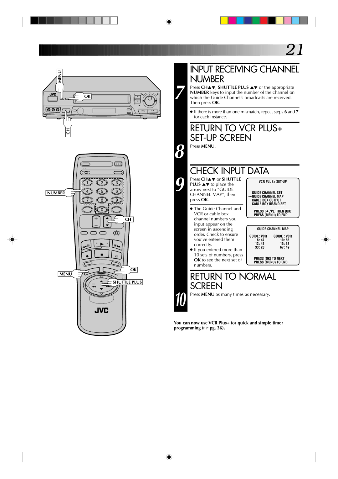 JVC HR-VP638U manual Input Receiving Channel Number 