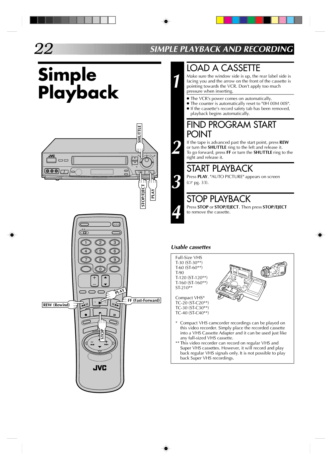 JVC HR-VP638U manual Simple Playback 