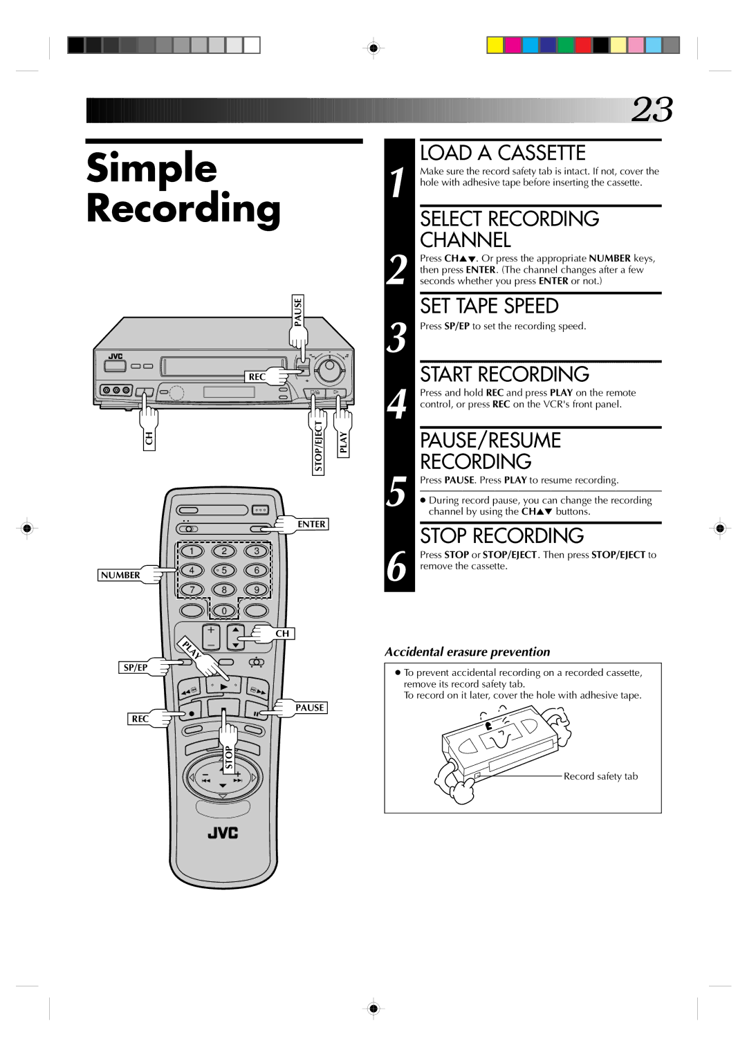 JVC HR-VP638U manual Simple Recording 