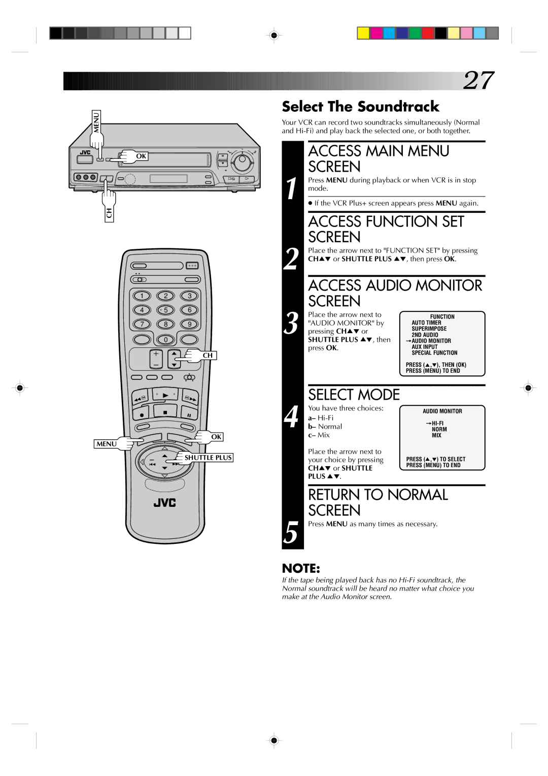 JVC HR-VP638U manual Access Function SET, Access Audio Monitor, Select The Soundtrack 