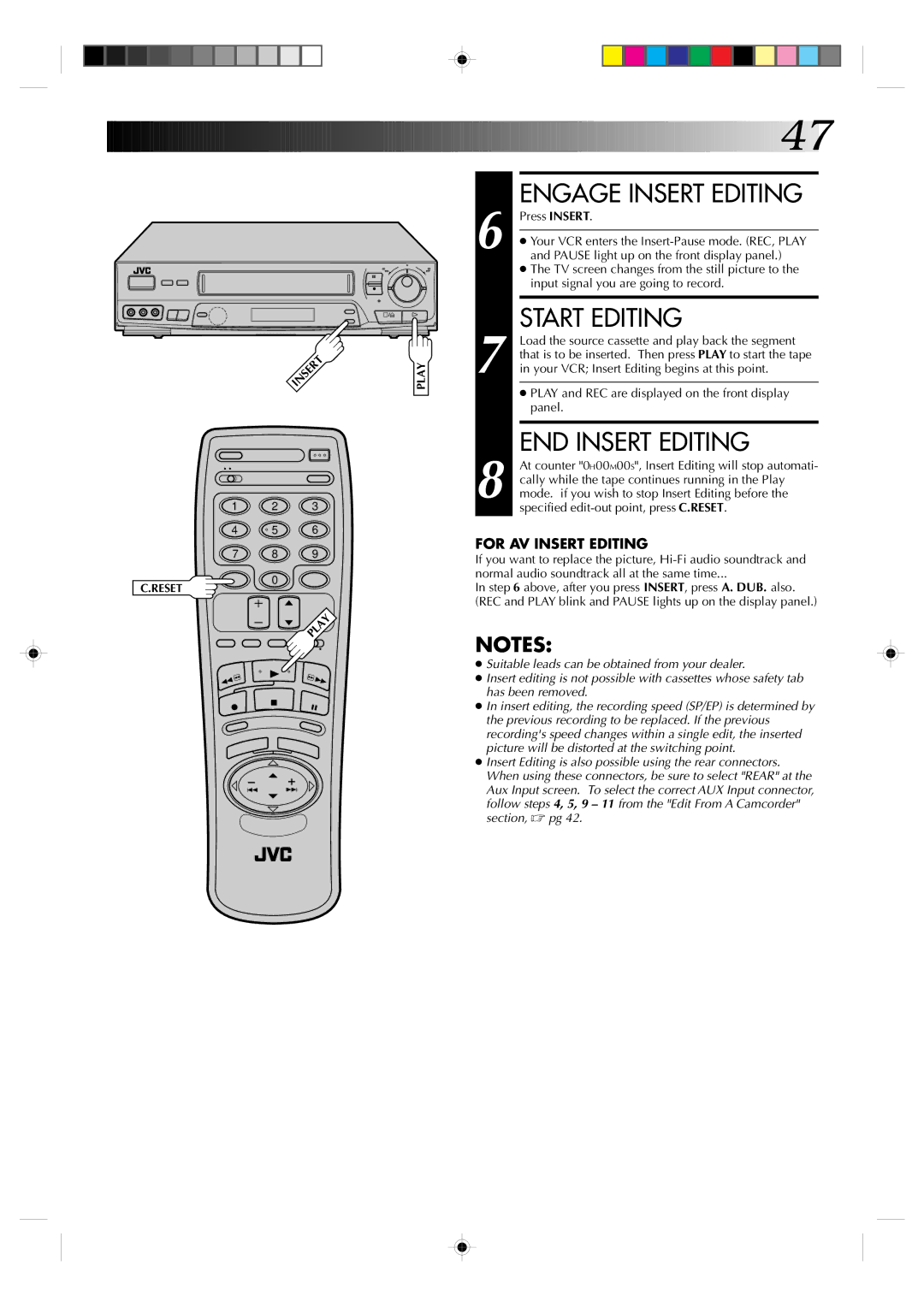 JVC HR-VP638U manual Engage Insert Editing, END Insert Editing 