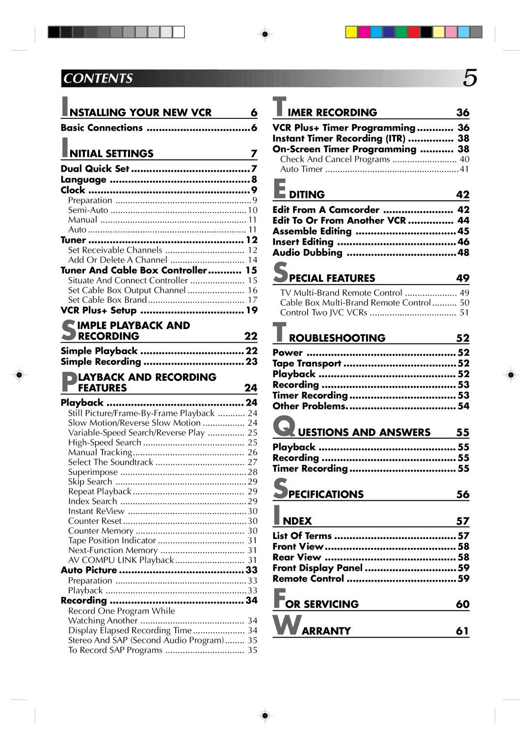 JVC HR-VP638U manual Contents 