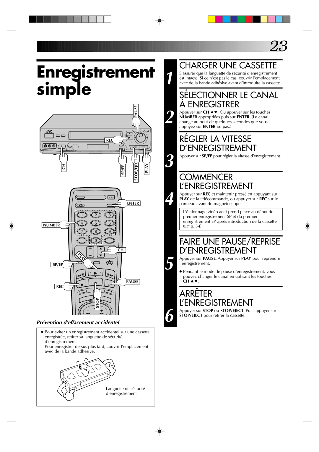 JVC HR-VP639U manual Enregistrement simple 