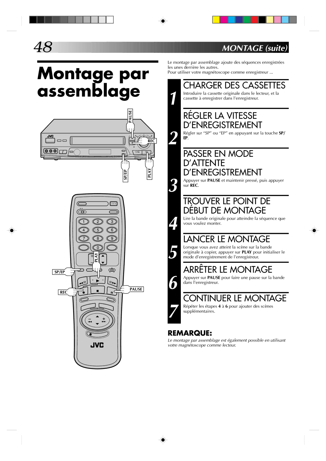 JVC HR-VP639U manual Montage par assemblage 