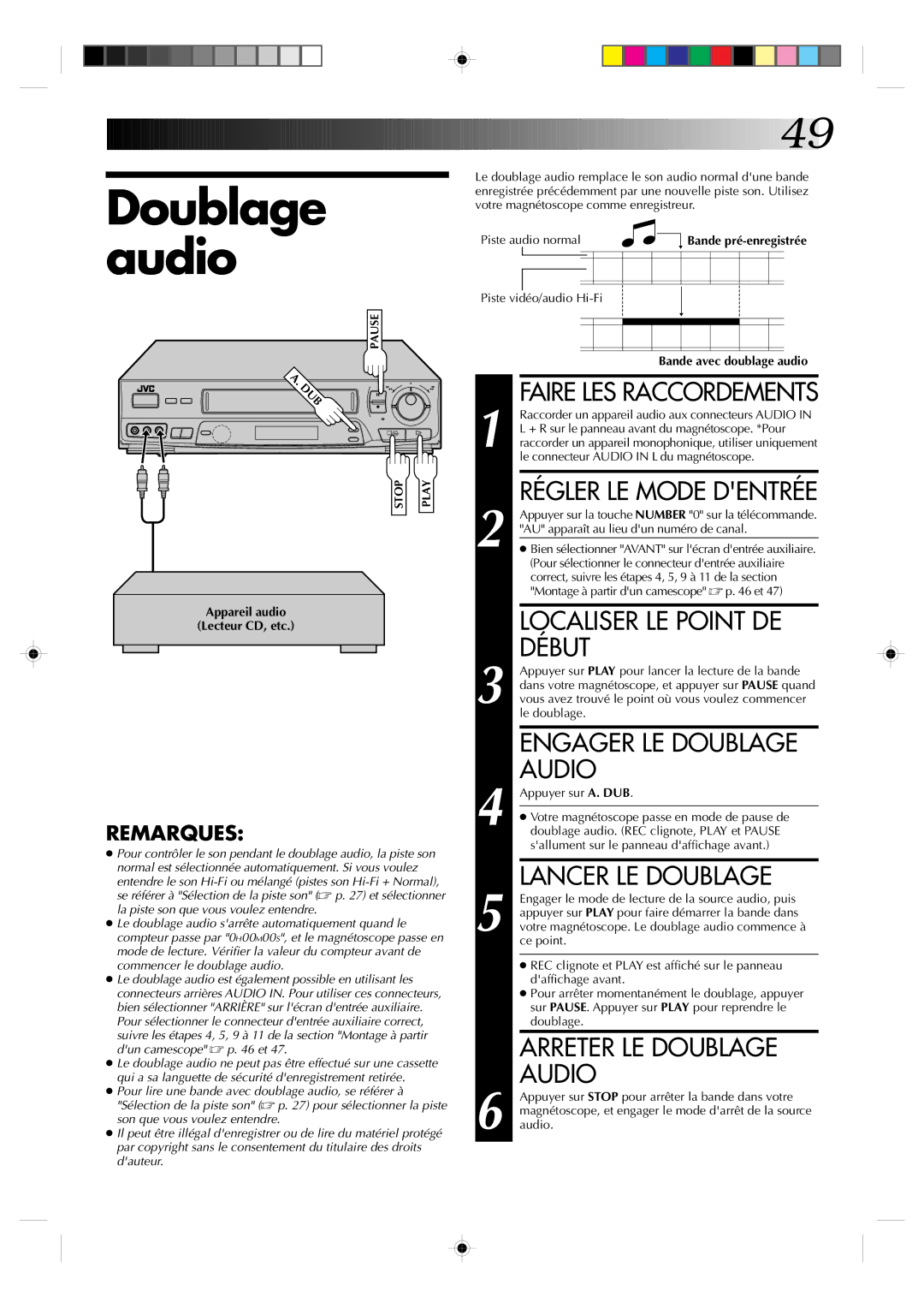 JVC HR-VP639U manual Doublage audio 