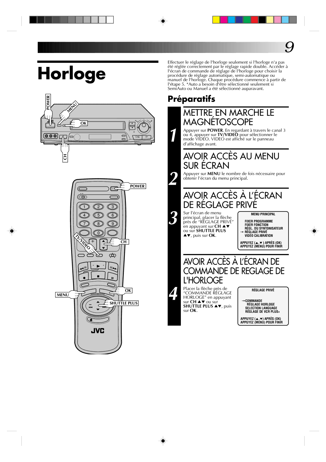 JVC HR-VP639U manual Horloge 