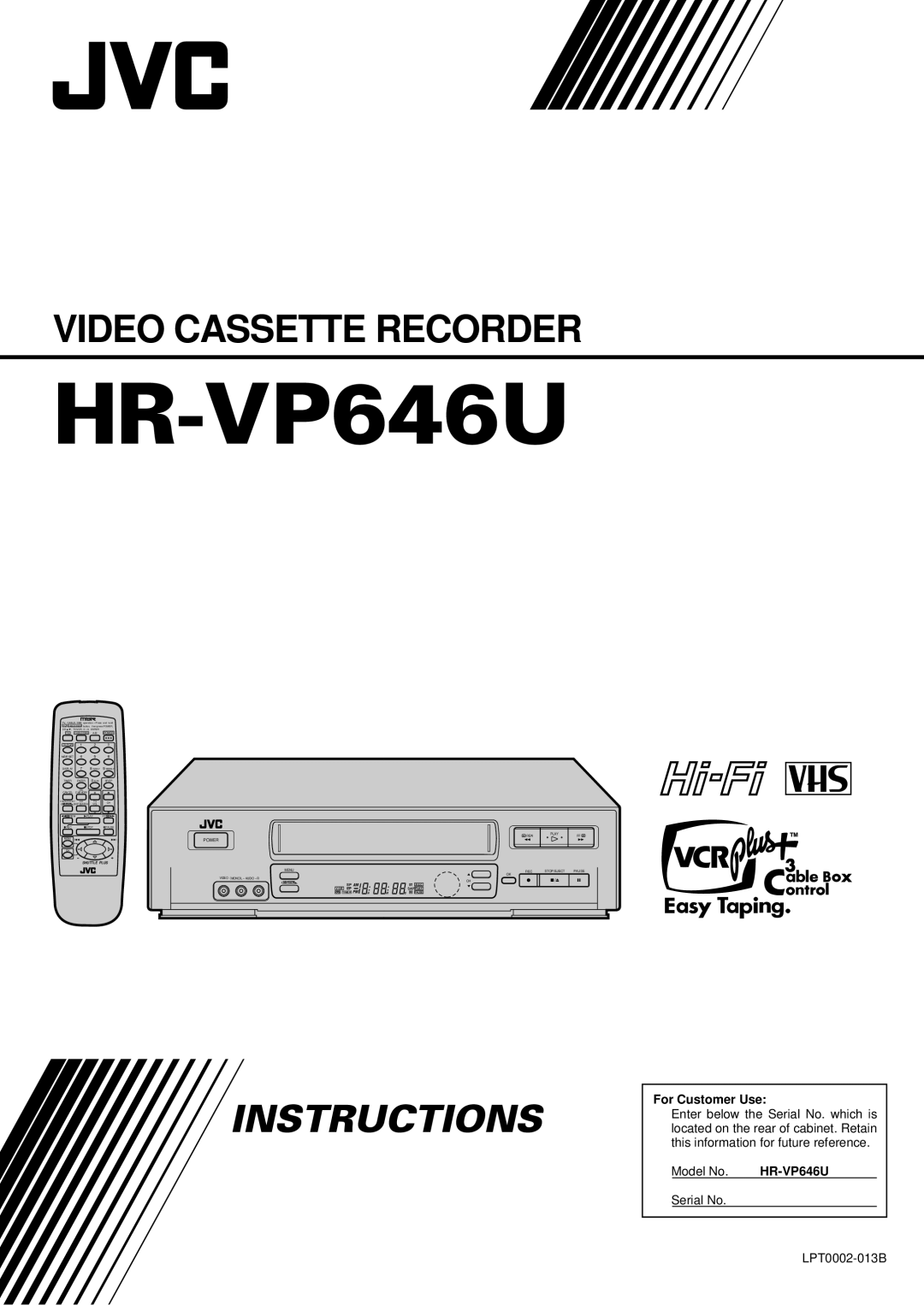 JVC HR-VP646U manual 