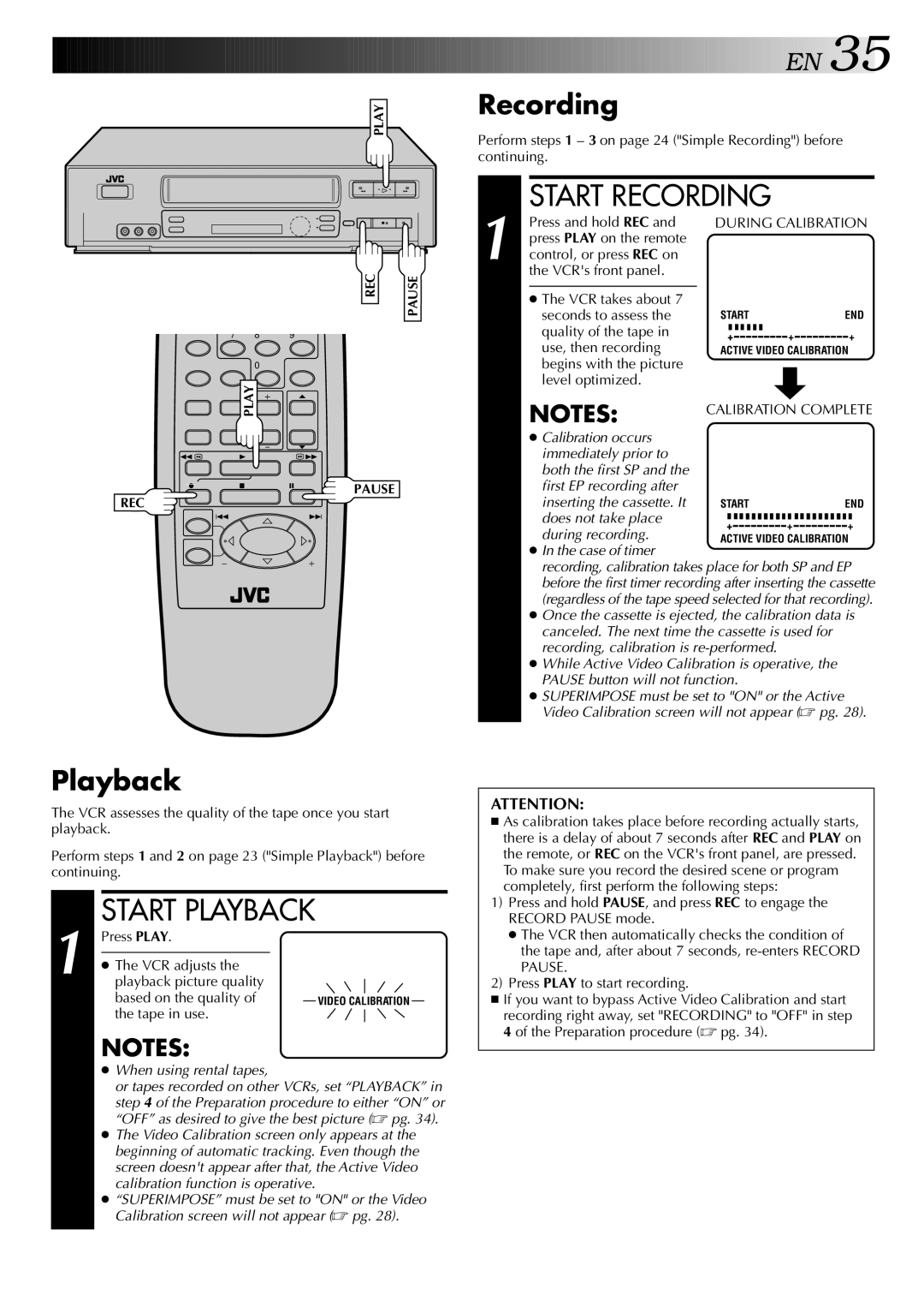 JVC HR-VP646U manual Recording, Playback 