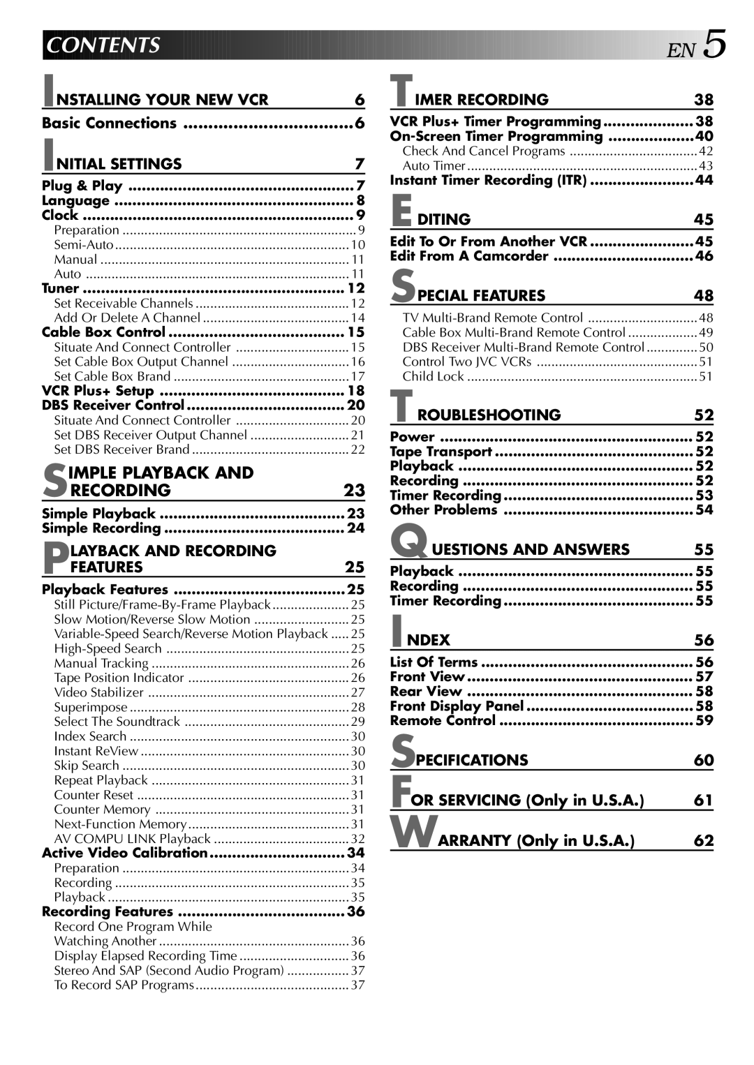 JVC HR-VP646U manual Contents 