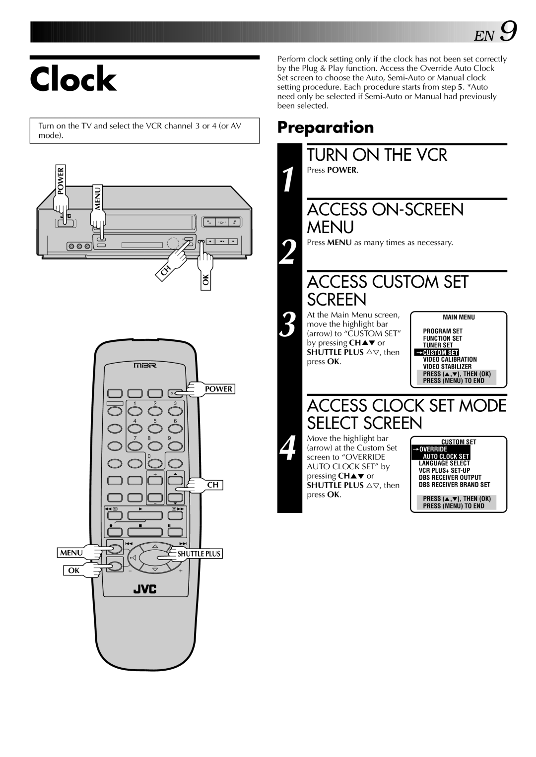 JVC HR-VP646U manual Clock 