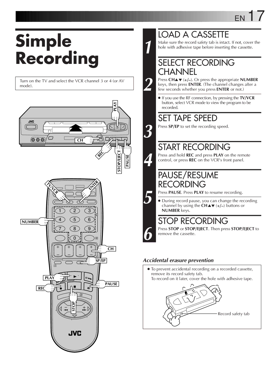 JVC HR-VP450U, HR-VP650U instruction manual Simple Recording 