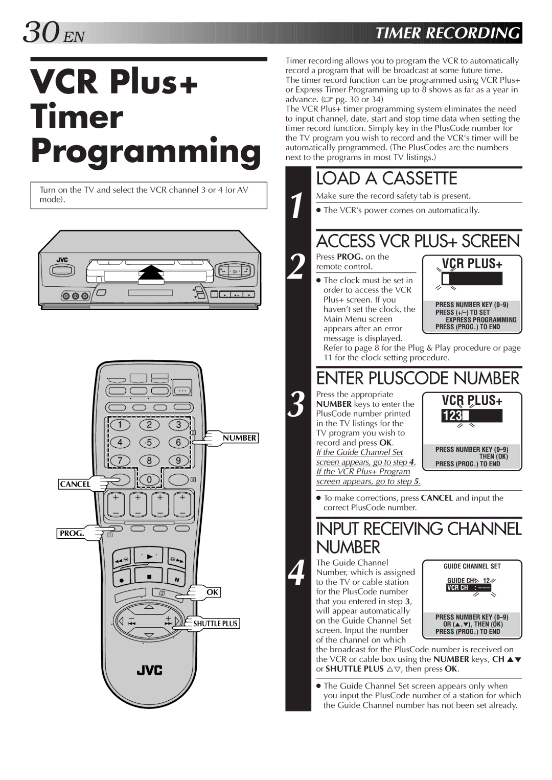 JVC HR-VP650U, HR-VP450U instruction manual VCR Plus+ Timer Programming, Number, EN Timer Recording 