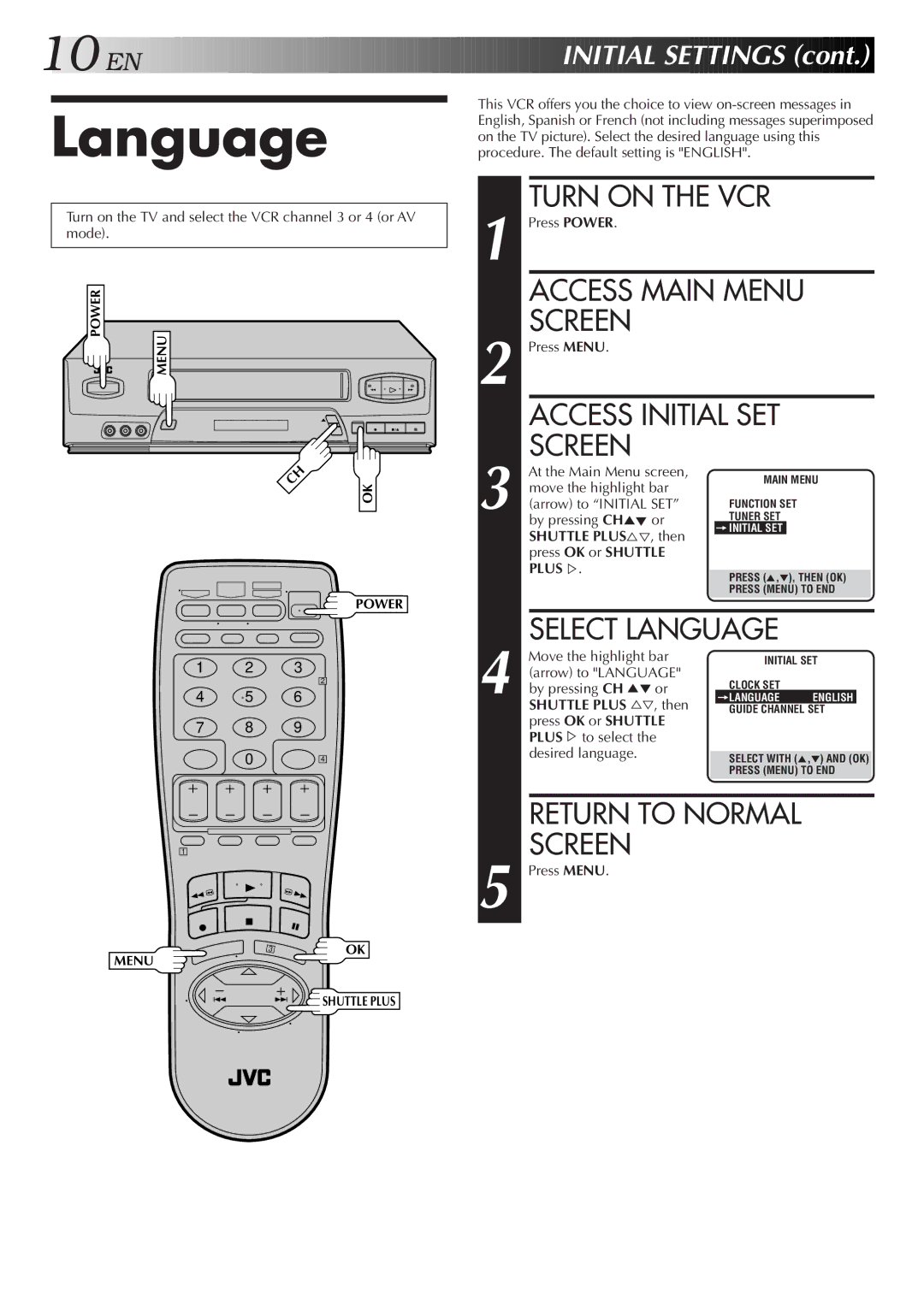 JVC HR-VP652U, HR-VP452U instruction manual Language 