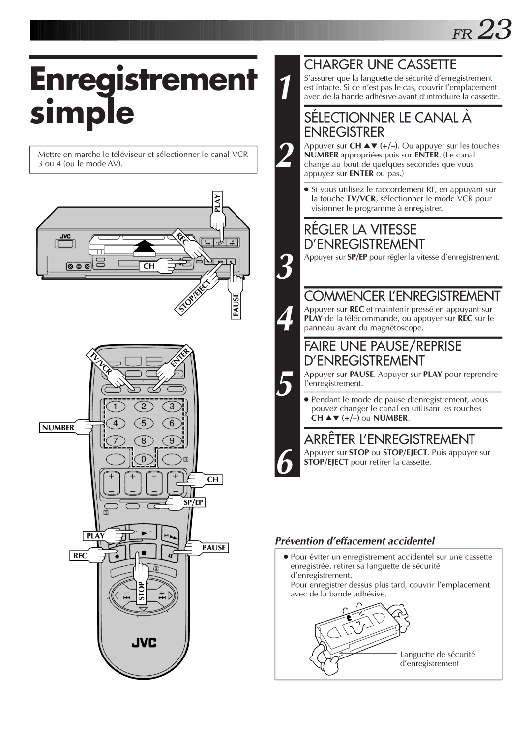 JVC HR-VP654U manual Enregistrement simple 