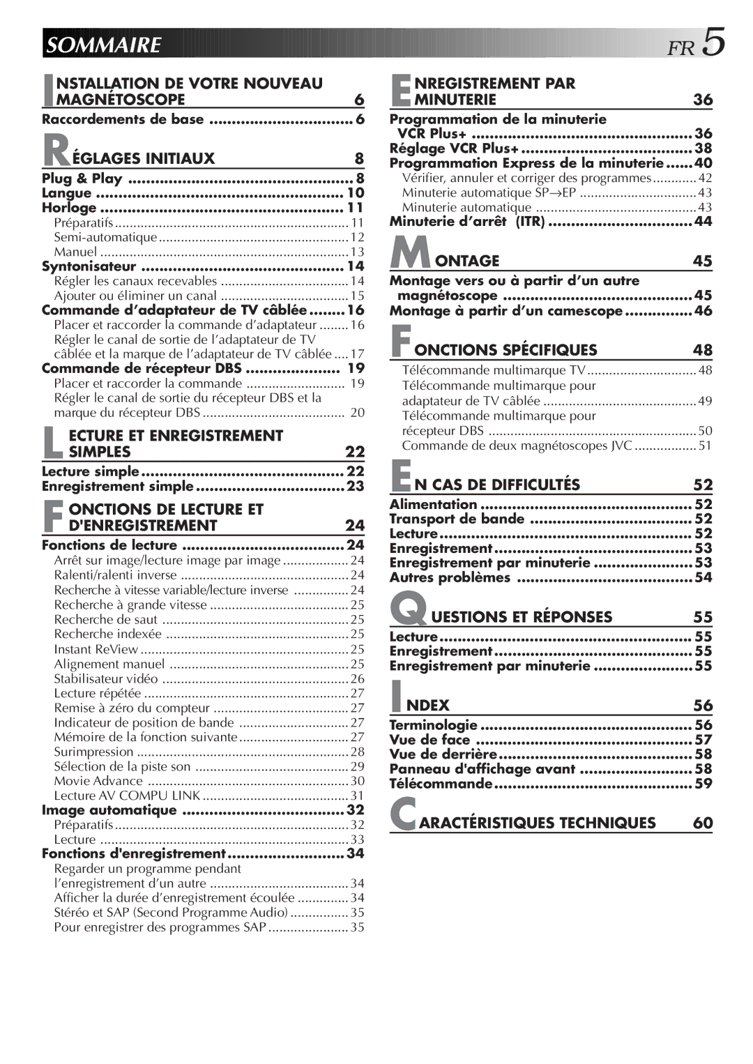 JVC HR-VP654U manual Raccordements de base, Plug & Play Langue Horloge, Syntonisateur, Commande d’adaptateur de TV câblée 