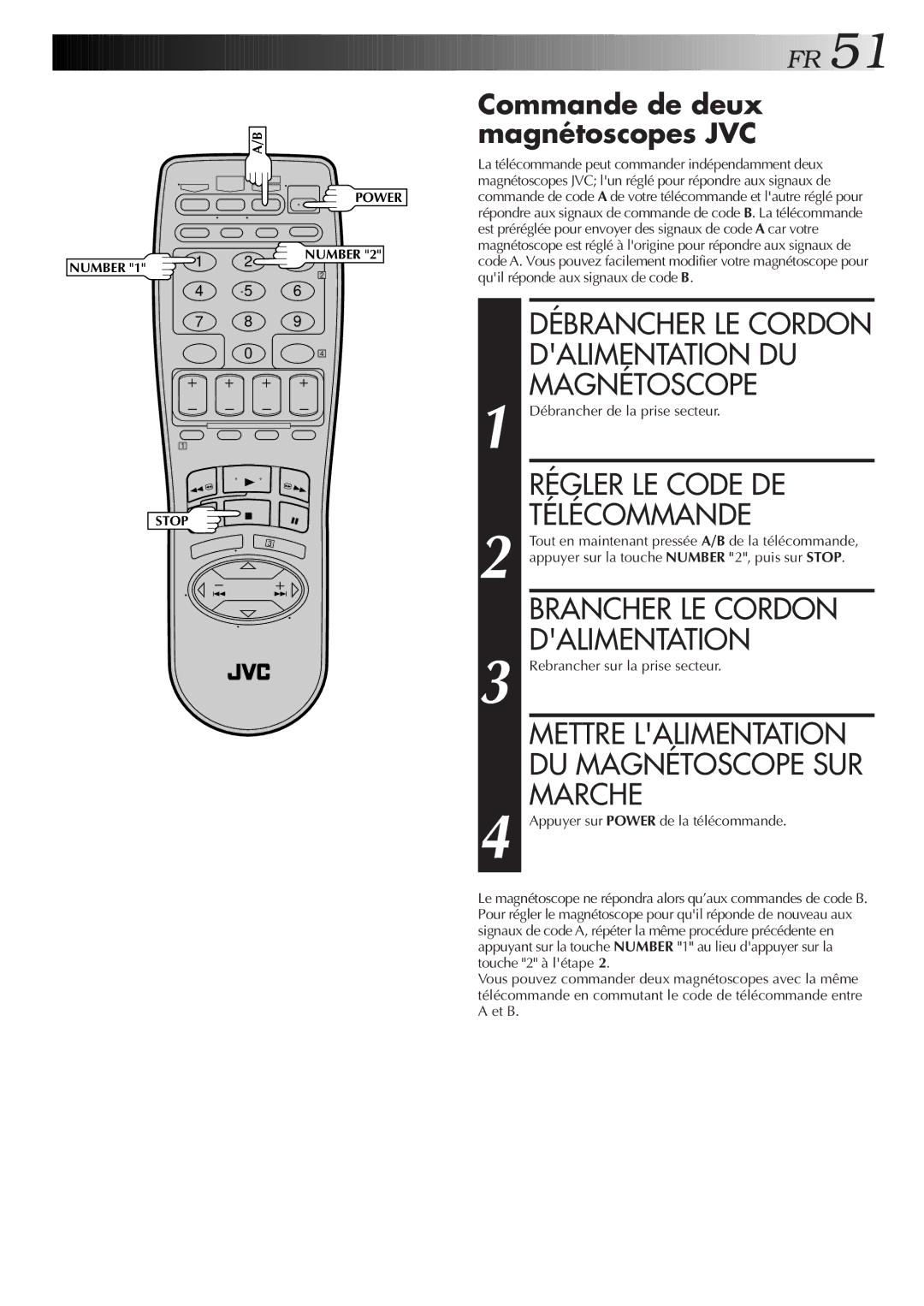 JVC HR-VP654U manual Dalimentation DU, Télécommande, Brancher LE Cordon, Mettre Lalimentation, Marche 