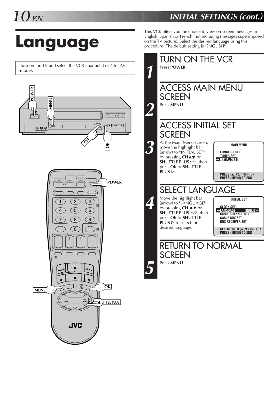 JVC HR-VP655U manual Language 