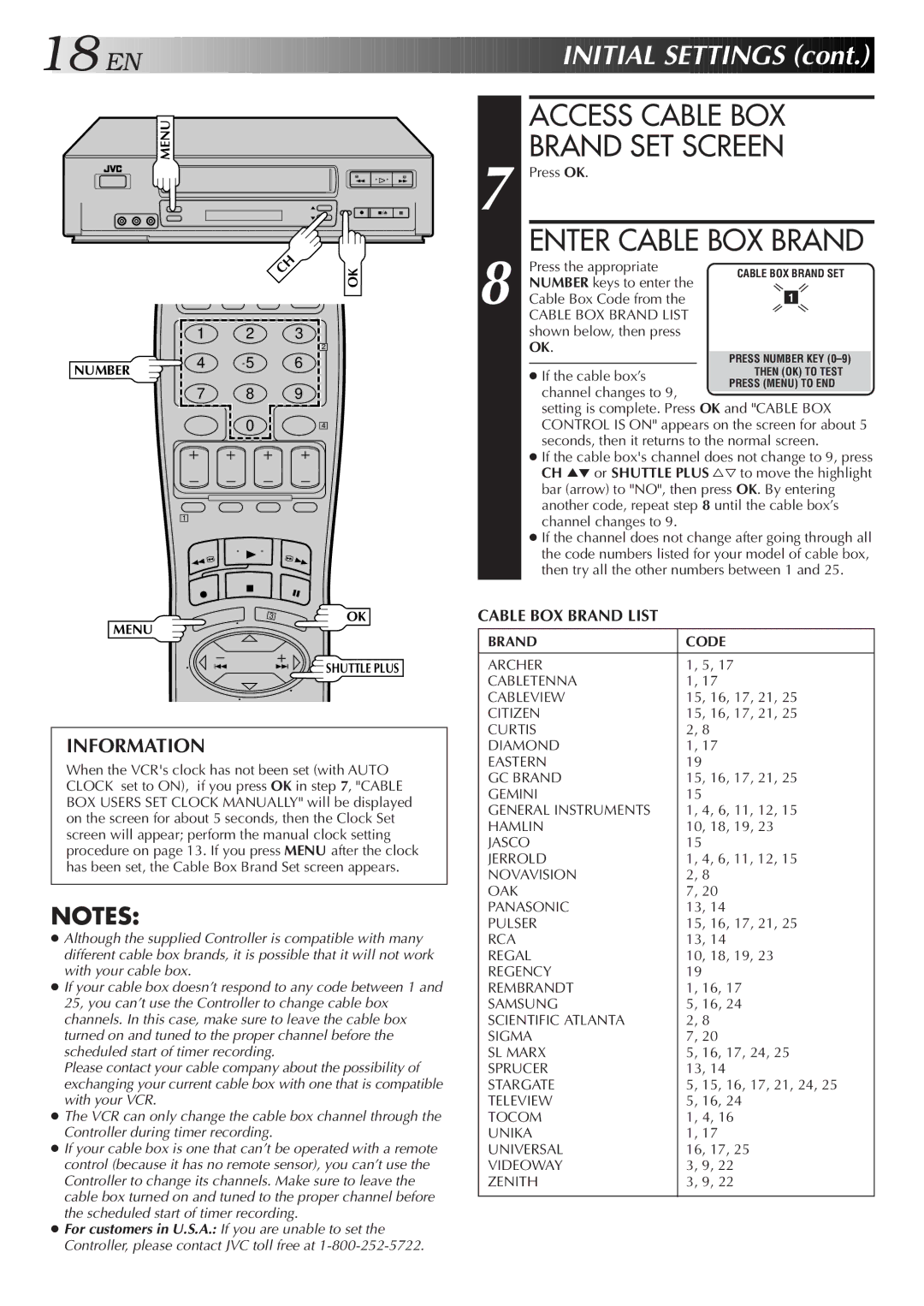 JVC HR-VP655U manual Access Cable BOX Brand SET Screen, Enter Cable BOX Brand, Initial Settings 