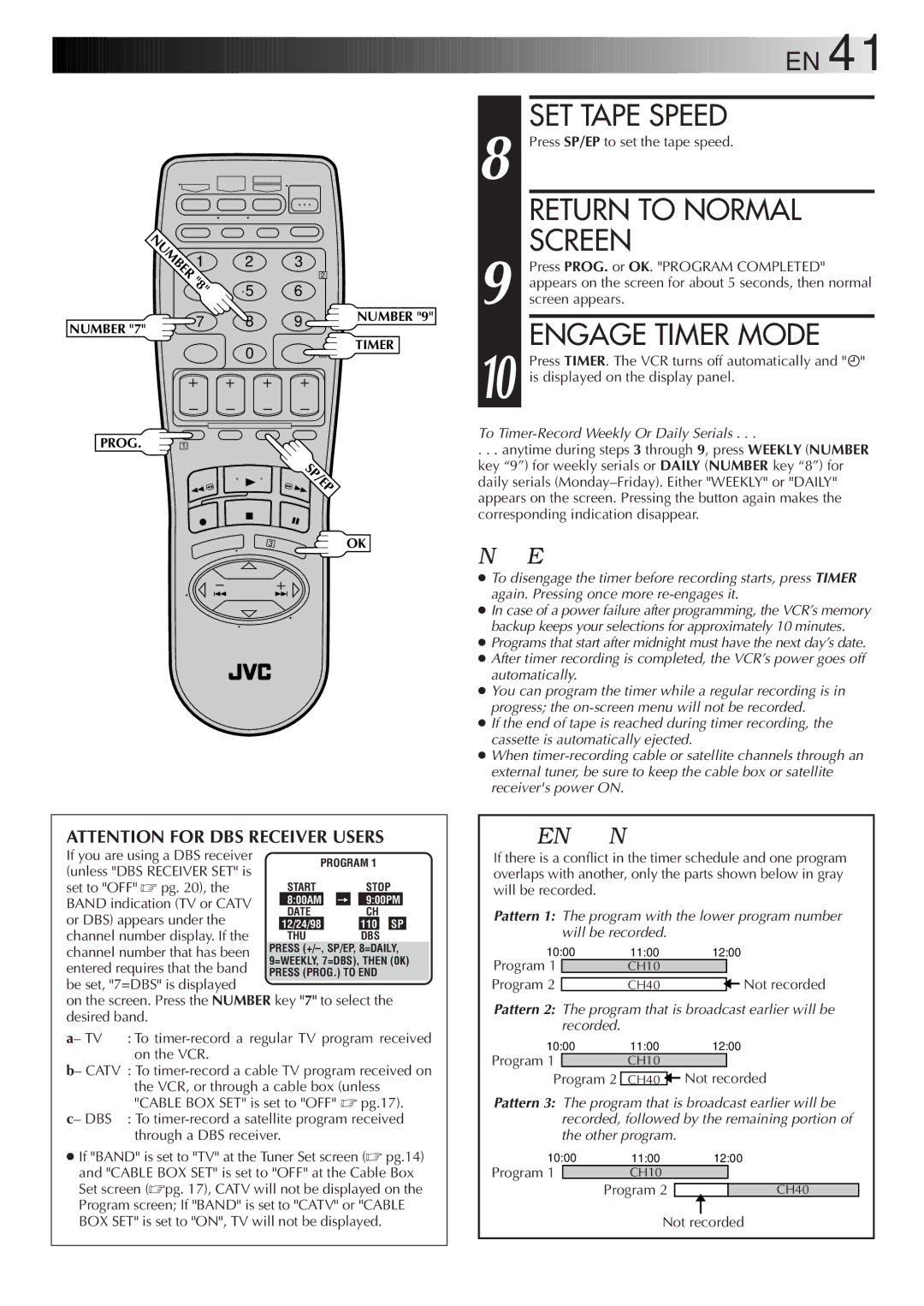 JVC HR-VP655U manual Engage Timer Mode 