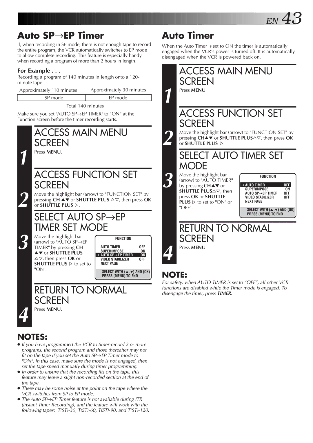 JVC HR-VP655U manual Select Auto SP EP Timer SET Mode, Auto SP→EP Timer, Auto Timer 