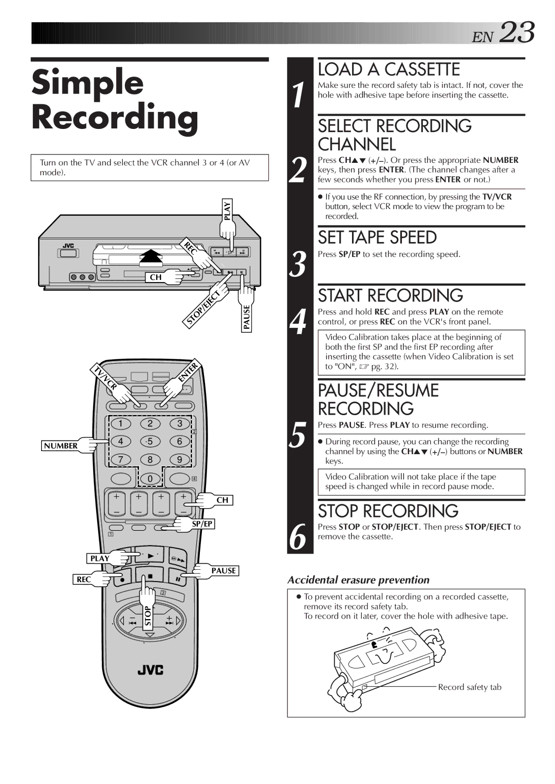 JVC HR-VP656U manual Simple Recording 