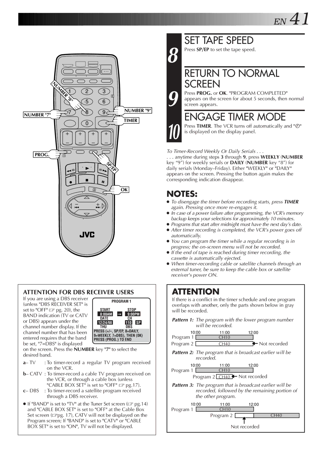 JVC HR-VP656U manual Engage Timer Mode 