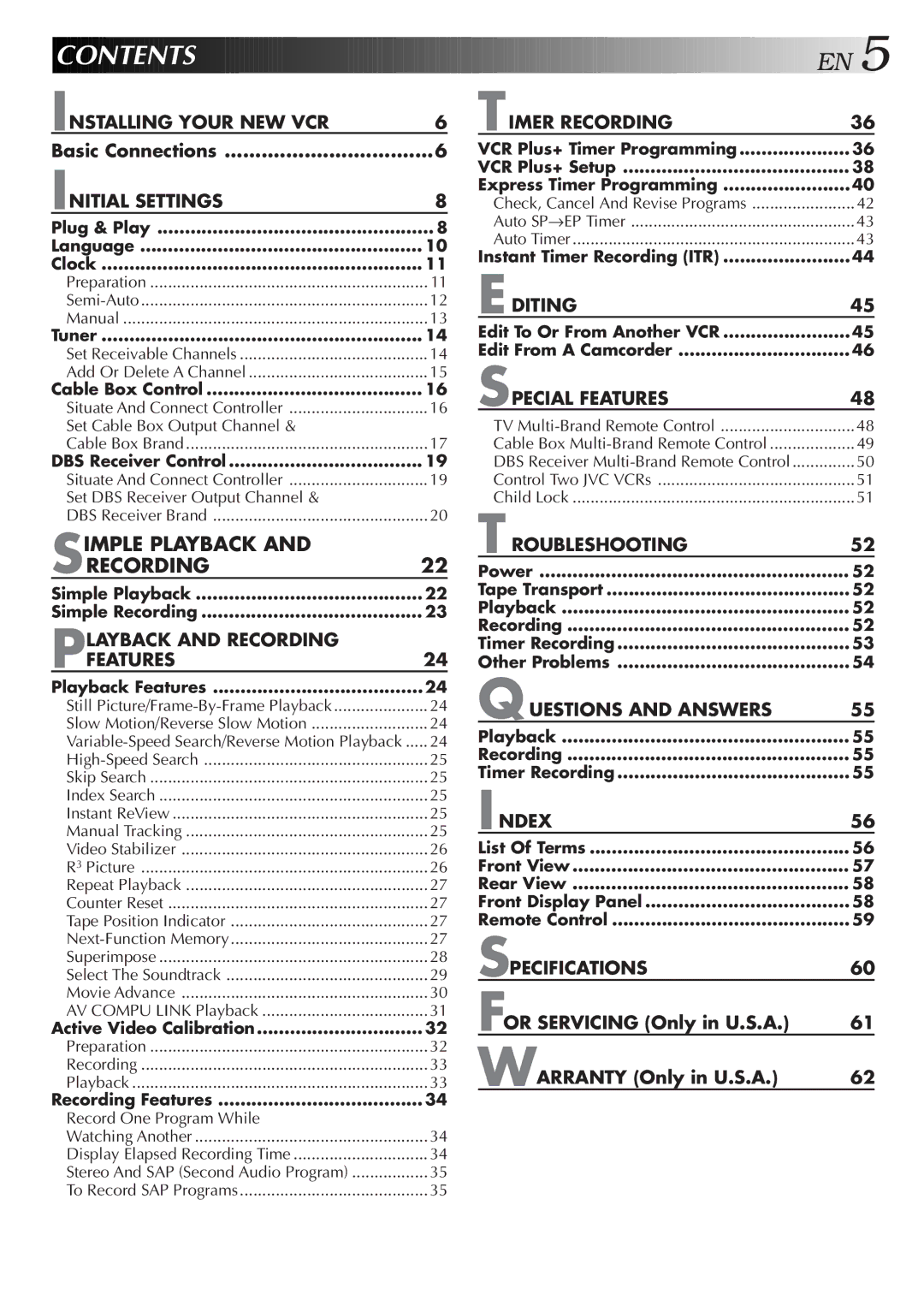 JVC HR-VP658U manual Contents 