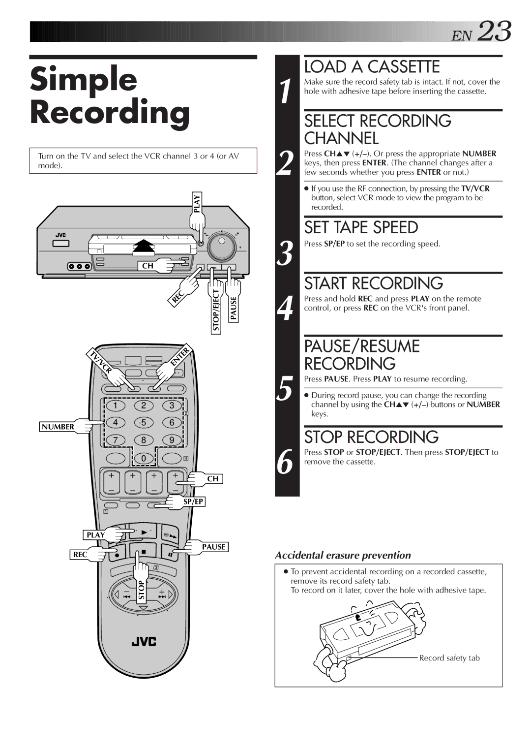 JVC HR-VP674U manual Simple Recording 