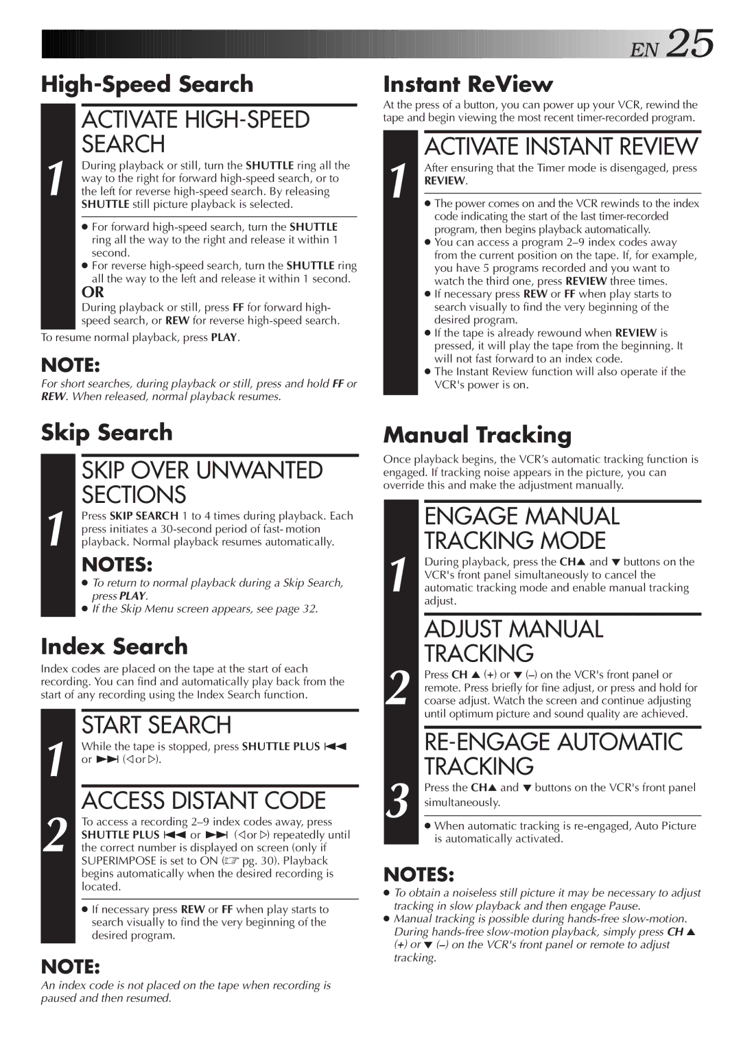 JVC HR-VP674U manual Activate HIGH-SPEED Search, Skip Over Unwanted Sections, Start Search, Access Distant Code 