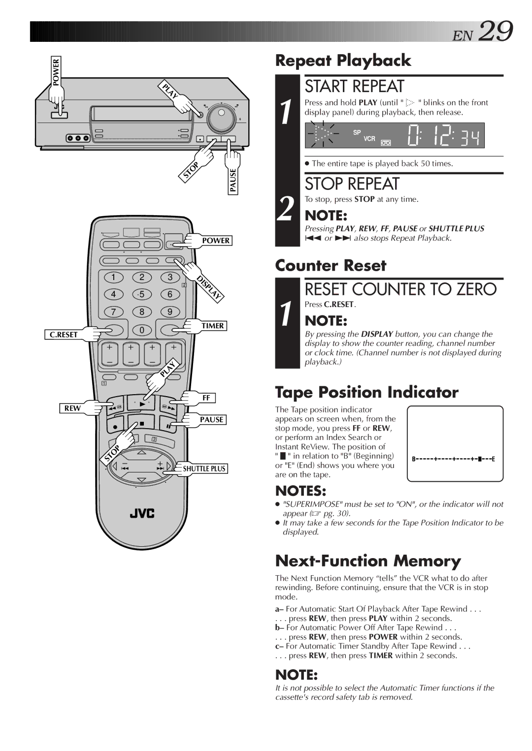 JVC HR-VP674U manual Start Repeat, Stop Repeat 