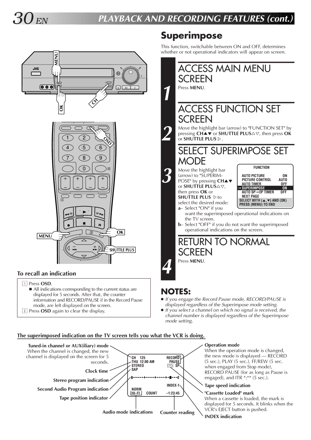 JVC HR-VP674U manual Superimpose 