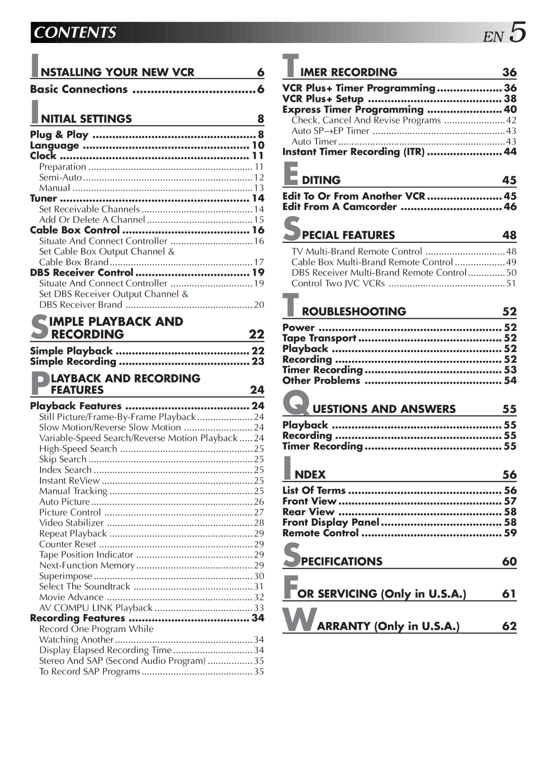 JVC HR-VP674U manual Contents 