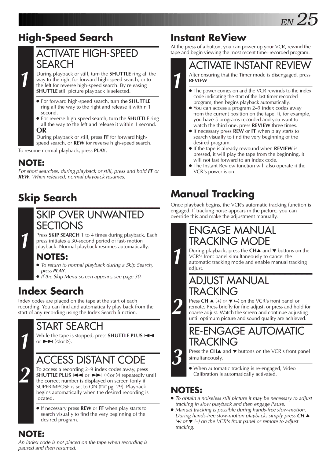 JVC HR-VP675U manual Activate HIGH-SPEED Search, Skip Over Unwanted Sections, Start Search, Access Distant Code 