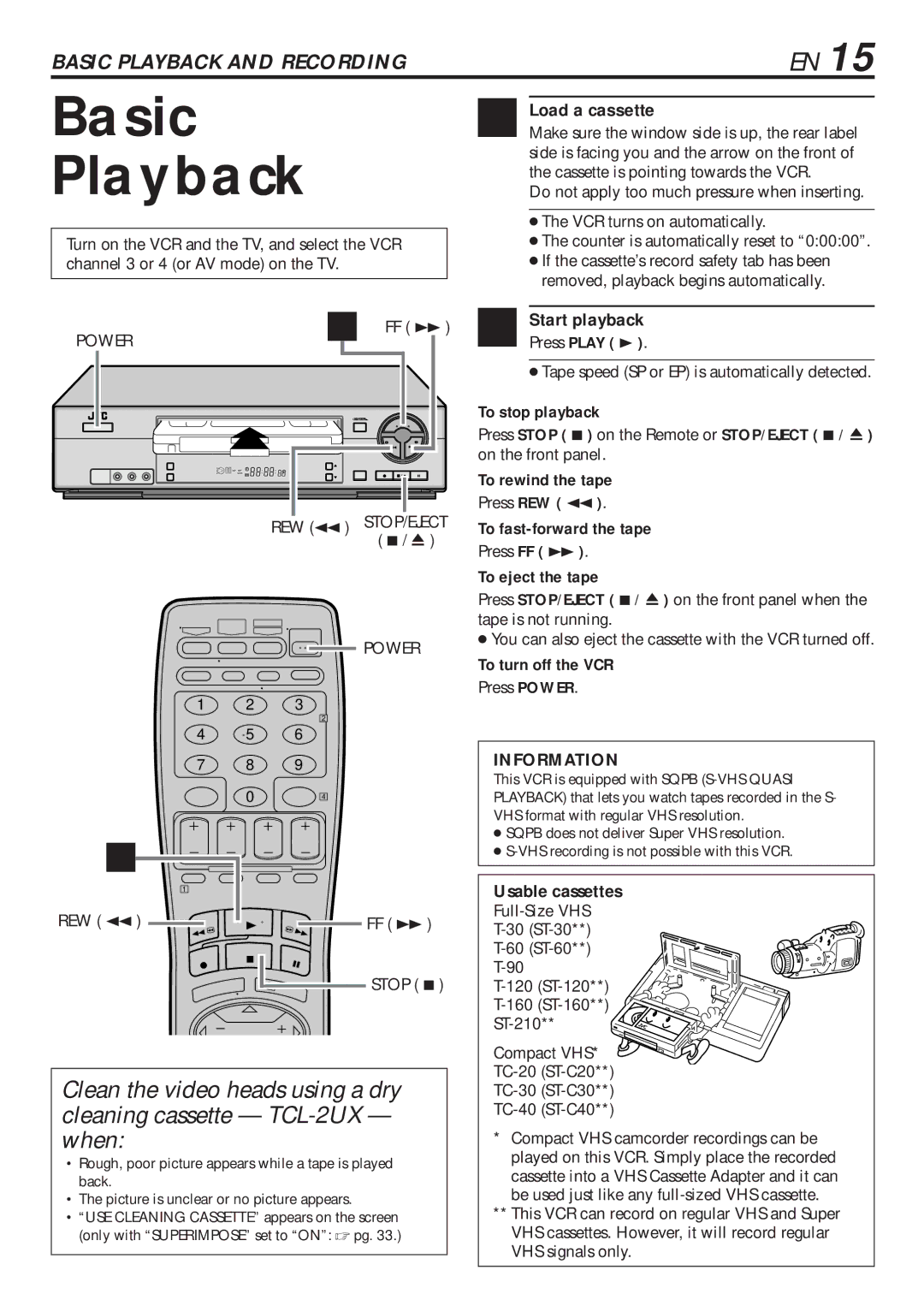 JVC HR-VP680U manual Basic Playback, Load a cassette, Start playback 