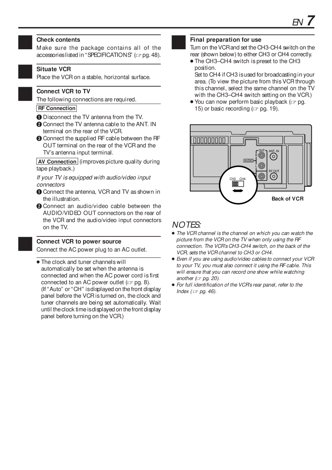 JVC HR-VP680U manual Check contents, Situate VCR, Connect VCR to TV, Final preparation for use, RF Connection 