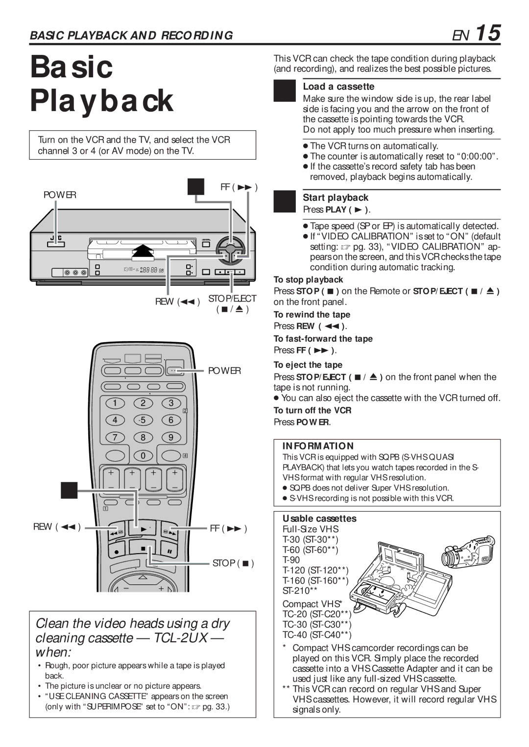 JVC HR-VP682U manual Basic Playback, Load a cassette 