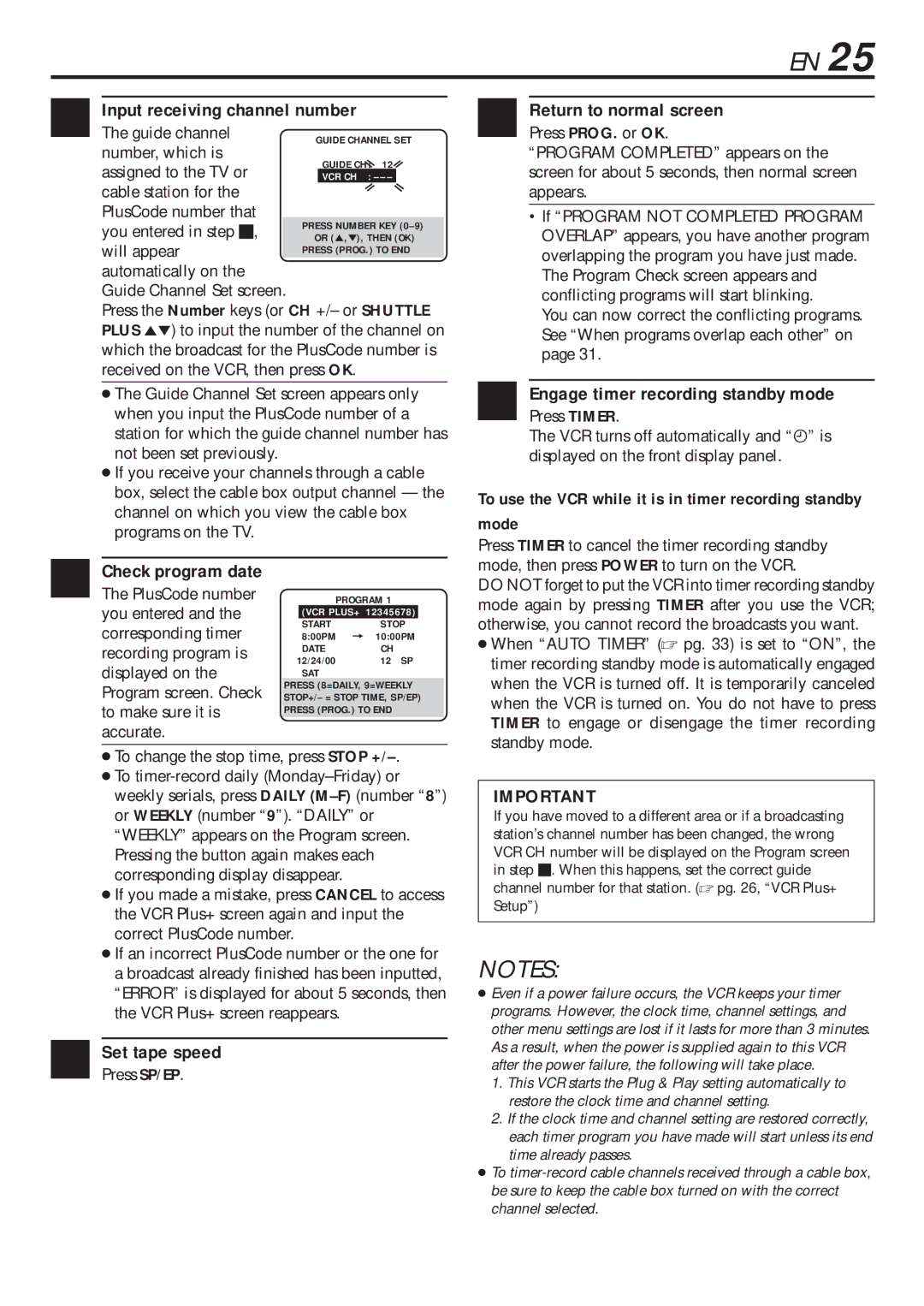 JVC HR-VP682U manual Input receiving channel number, Engage timer recording standby mode, Press SP/EP 