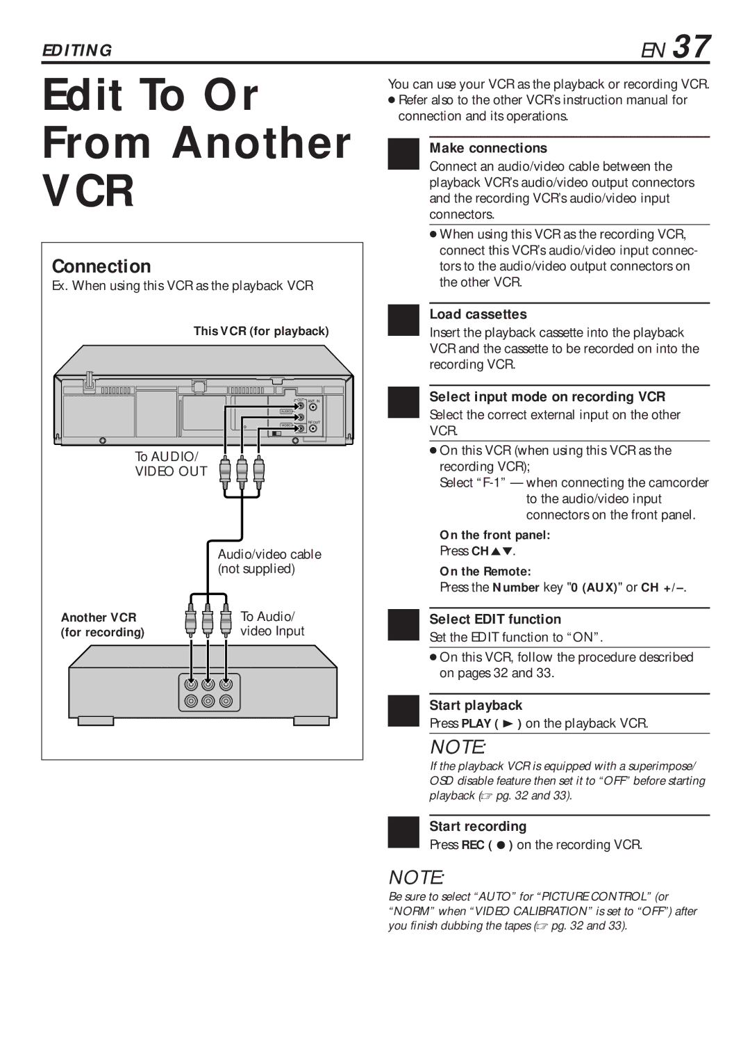 JVC HR-VP682U manual Edit To Or From Another, Connection 