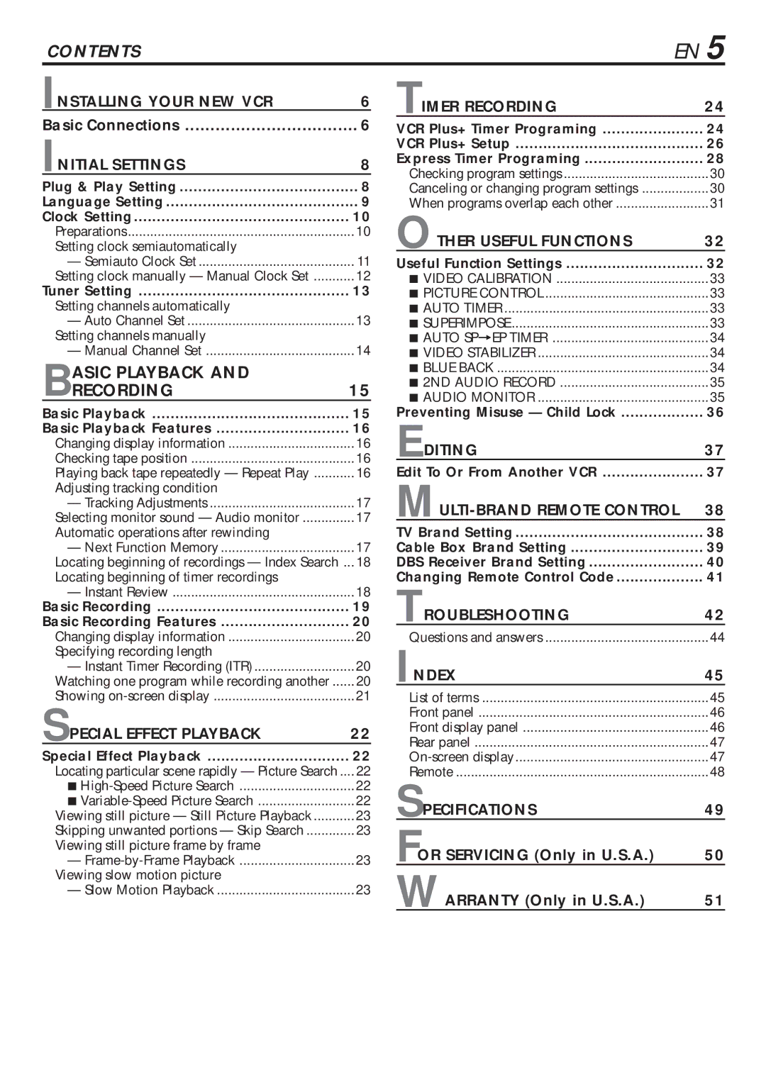 JVC HR-VP682U manual Contents 