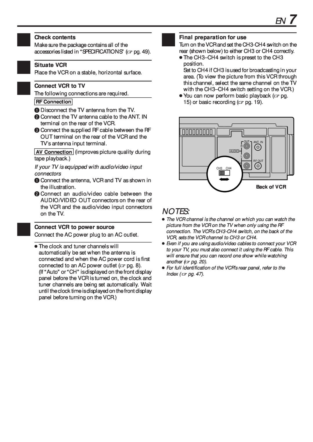 JVC HR-VP682U manual Check contents, Situate VCR, Connect VCR to TV, Final preparation for use 
